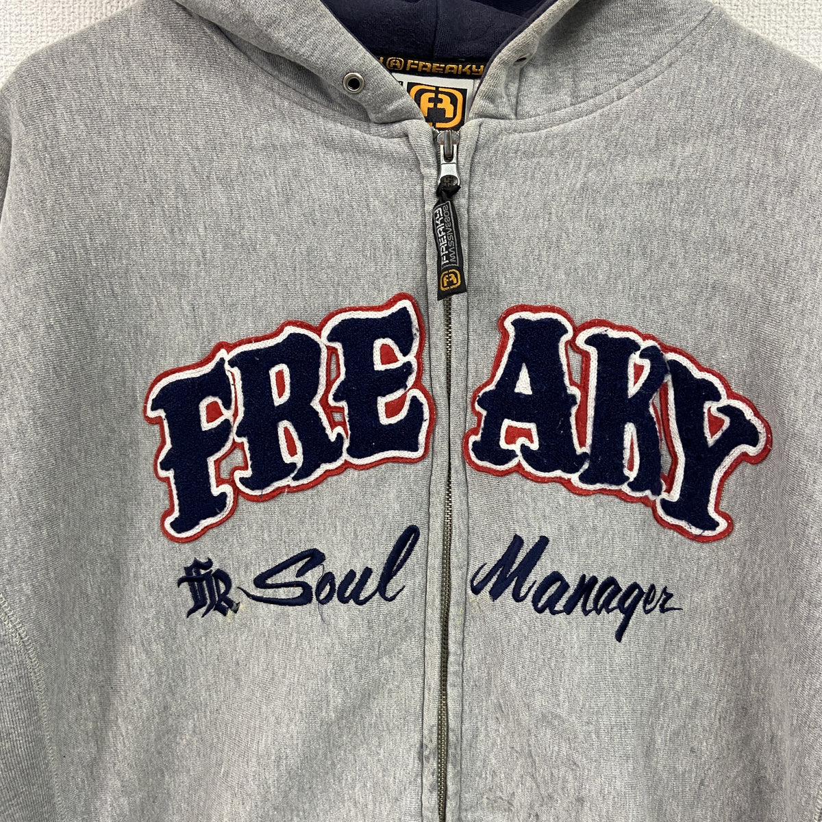 FREAKY　フリーキー　フルジップスウェットパーカー/フーディー　灰色　グレー　XLサイズ　古着