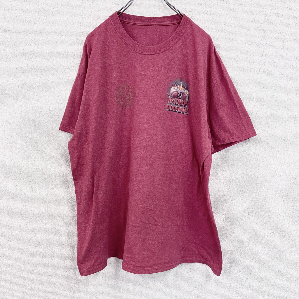 半袖プリントTシャツ　BAYSIDE　両面プリント　赤　レッド　古着