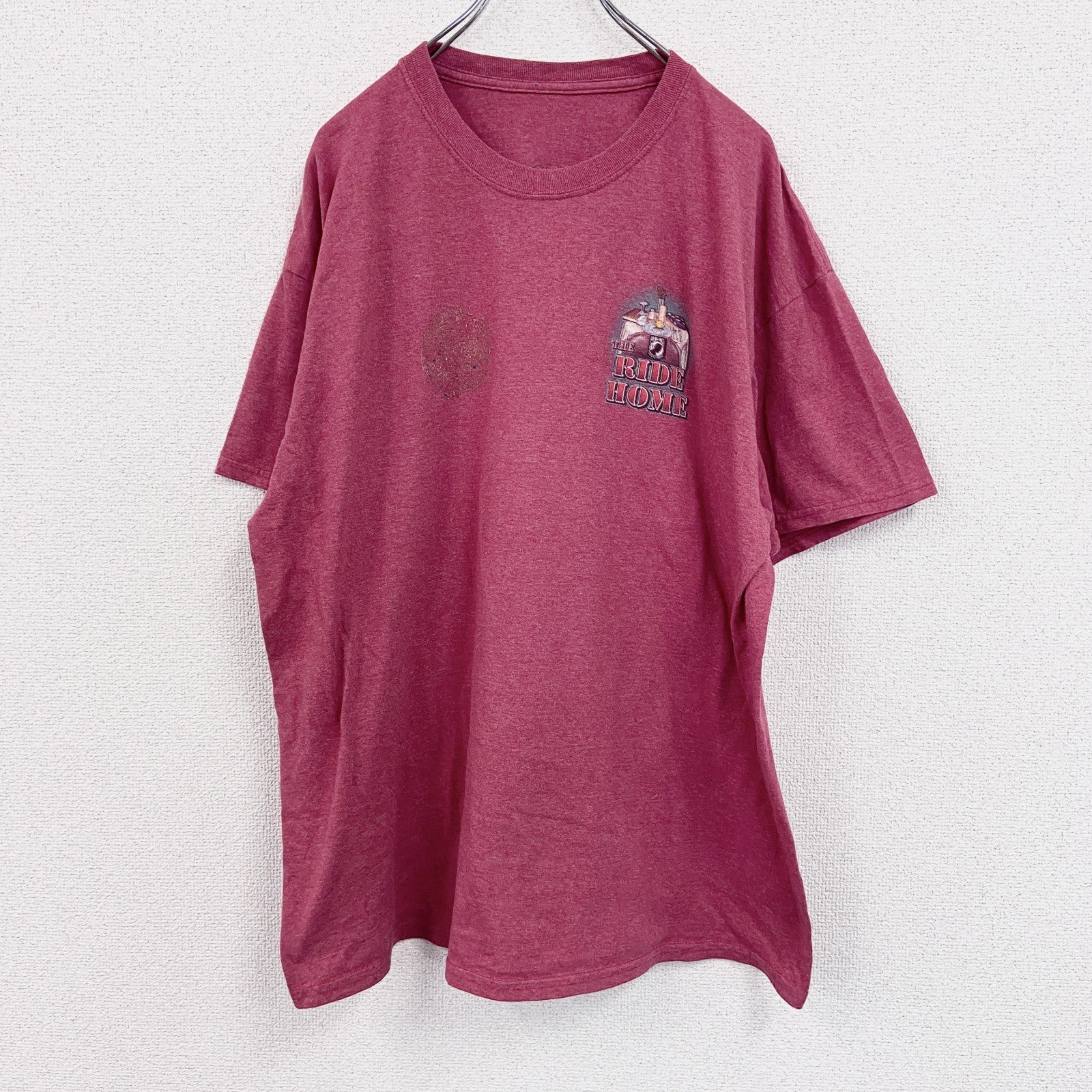 半袖プリントTシャツ　BAYSIDE　両面プリント　赤　レッド　古着