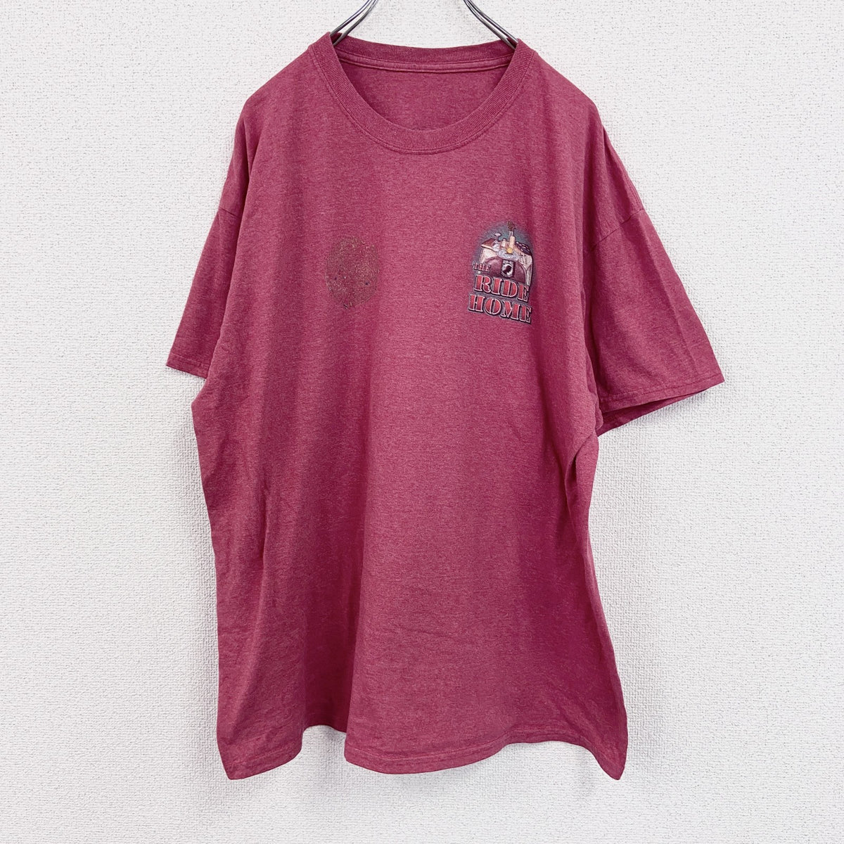半袖プリントTシャツ　BAYSIDE　両面プリント　赤　レッド　古着