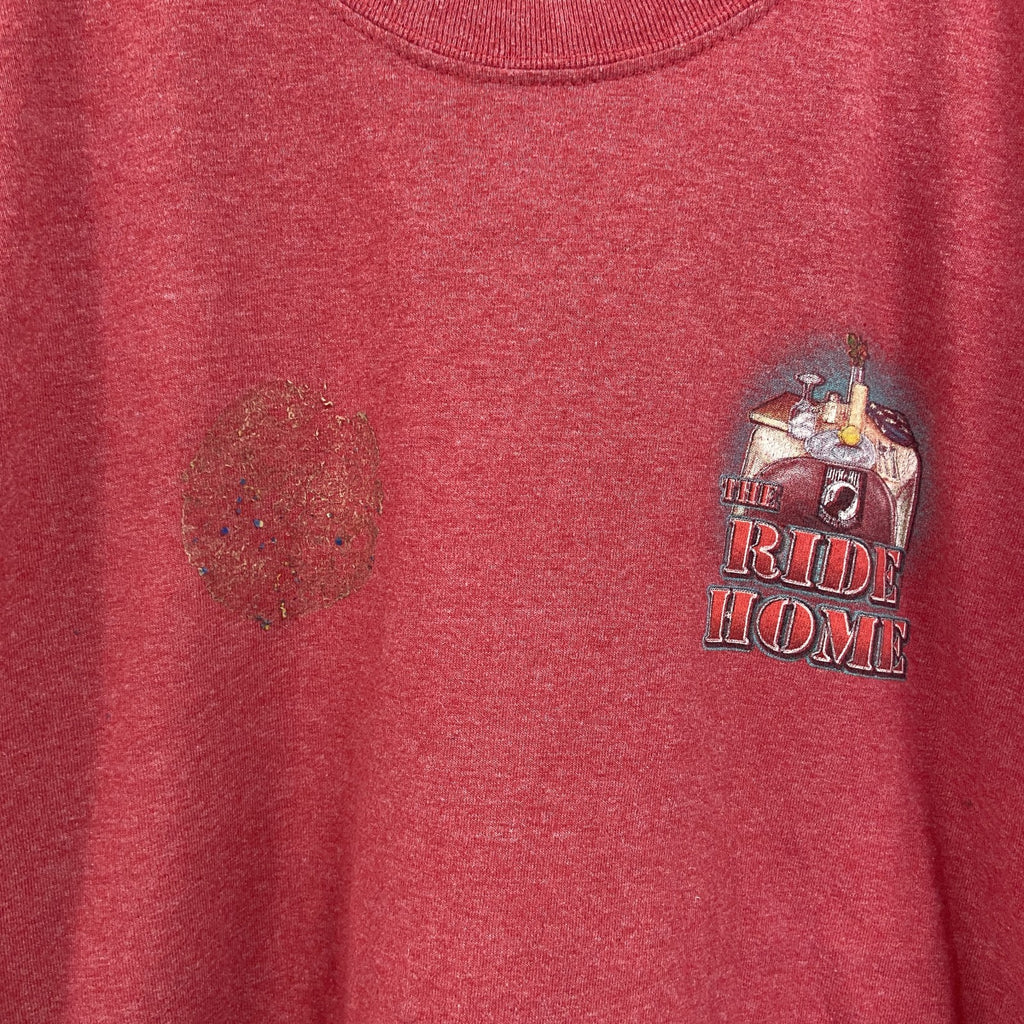 半袖プリントTシャツ　BAYSIDE　両面プリント　赤　レッド　古着