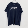 Spencer's　スペンサーズ　半袖プリントホラーTシャツ　JUSTICE　英字プリント　黒　ブラック　Lサイズ　古着