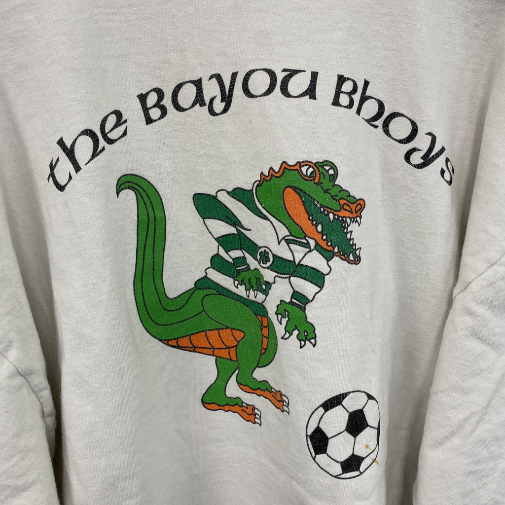 GILDAN　ギルダン　半袖プリントTシャツ　ワニ　サッカー　白　ホワイト　XLサイズ　古着