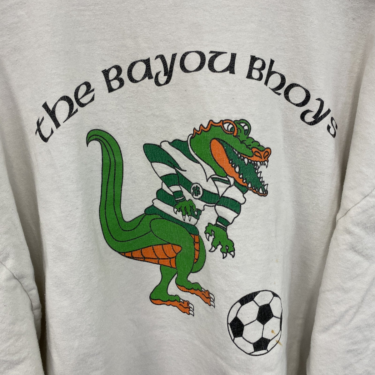 GILDAN　ギルダン　半袖プリントTシャツ　ワニ　サッカー　白　ホワイト　XLサイズ　古着