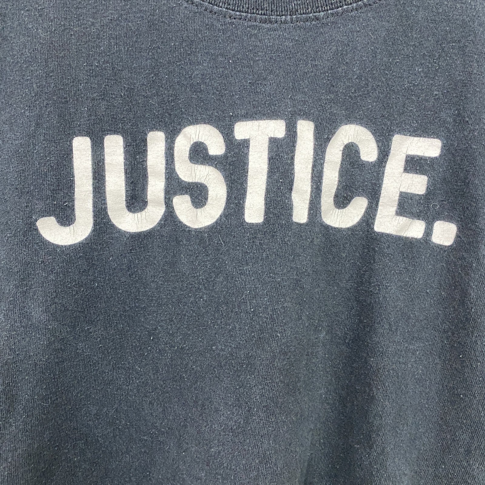 Spencer's　スペンサーズ　半袖プリントホラーTシャツ　JUSTICE　英字プリント　黒　ブラック　Lサイズ　古着