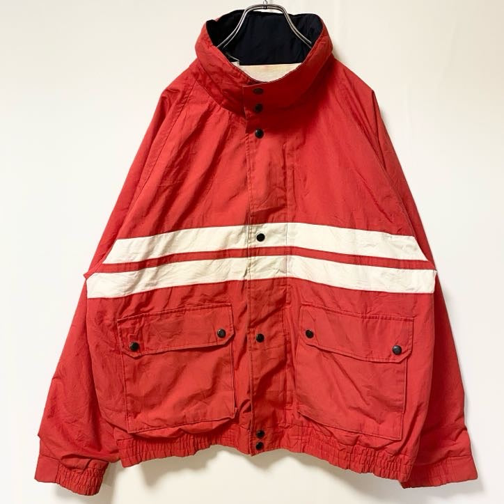 The Men's Store　長袖ハイネックブルゾン　厚手ジャケット　フード収納　赤　レッド　秋冬服　古着