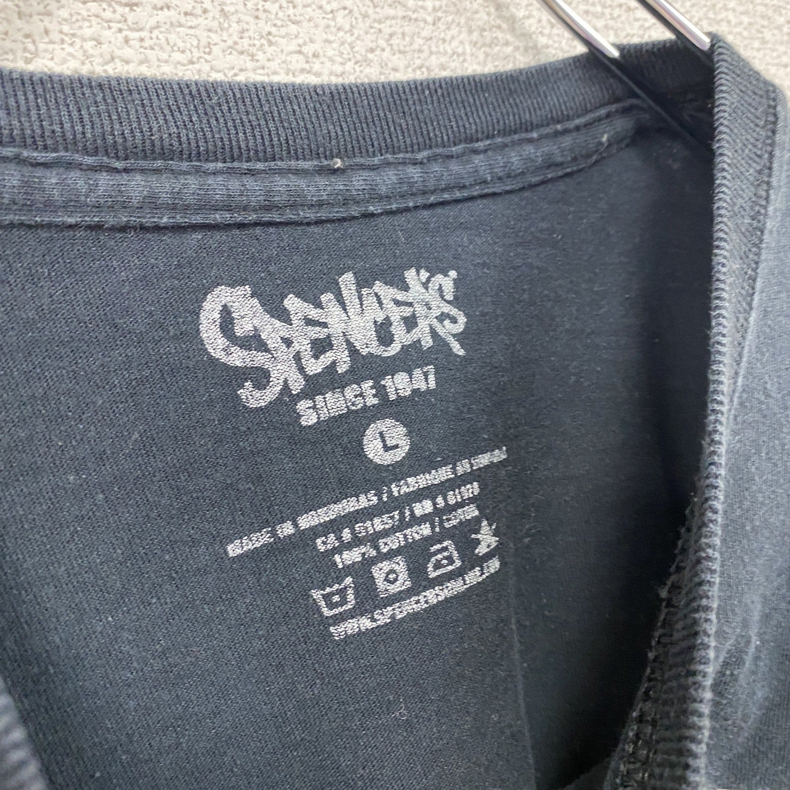 Spencer's　スペンサーズ　半袖プリントホラーTシャツ　JUSTICE　英字プリント　黒　ブラック　Lサイズ　古着