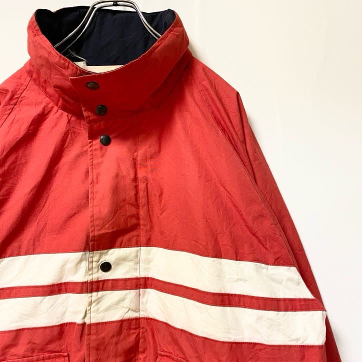 The Men's Store　長袖ハイネックブルゾン　厚手ジャケット　フード収納　赤　レッド　秋冬服　古着