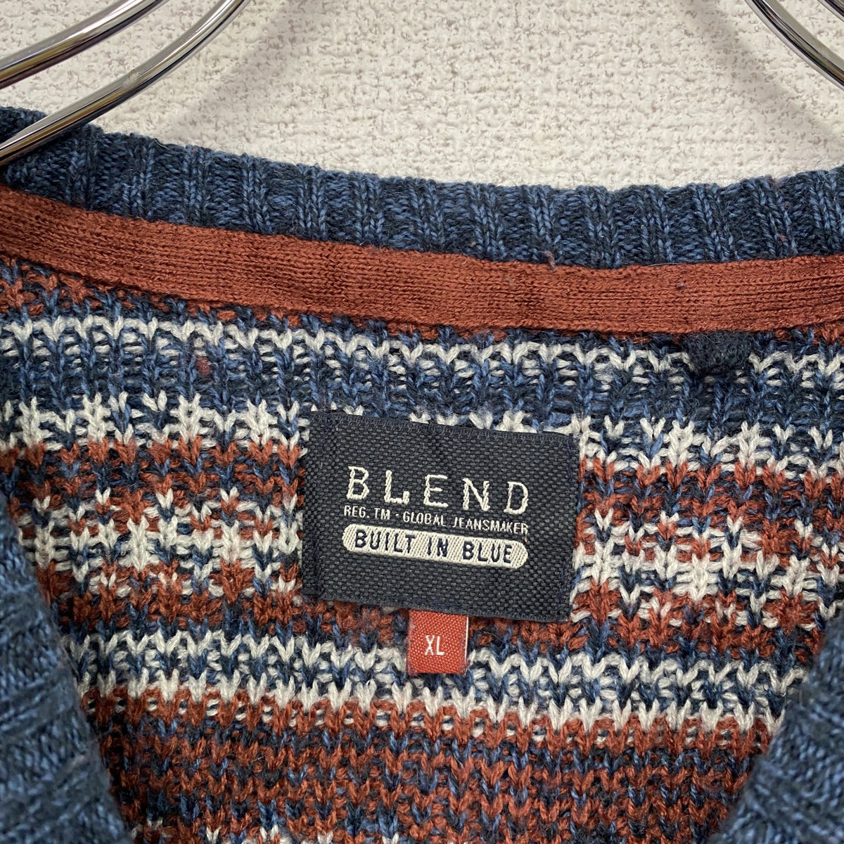 BLEND　ブレンド　アクリルニットセーター　ノルディック柄　マルチカラー　青　ブルー　XLサイズ　古着