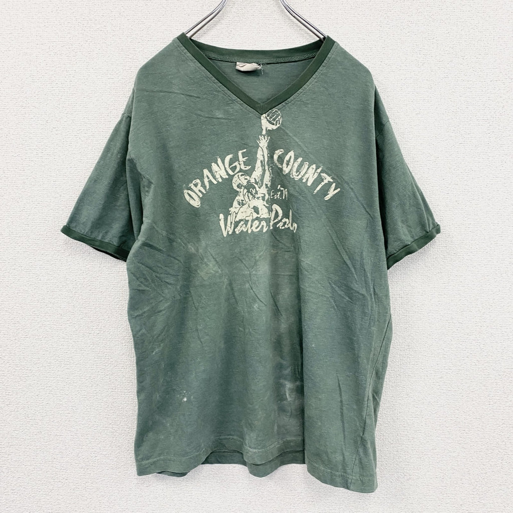 半袖プリントTシャツ　ORANGE COUNTY　緑　グリーン　2XLサイズ　古着