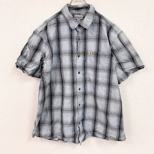 Carhartt　カーハート　半袖ボタンダウンシャツ　オンブレチェック　青　ブルー　2XLサイズ