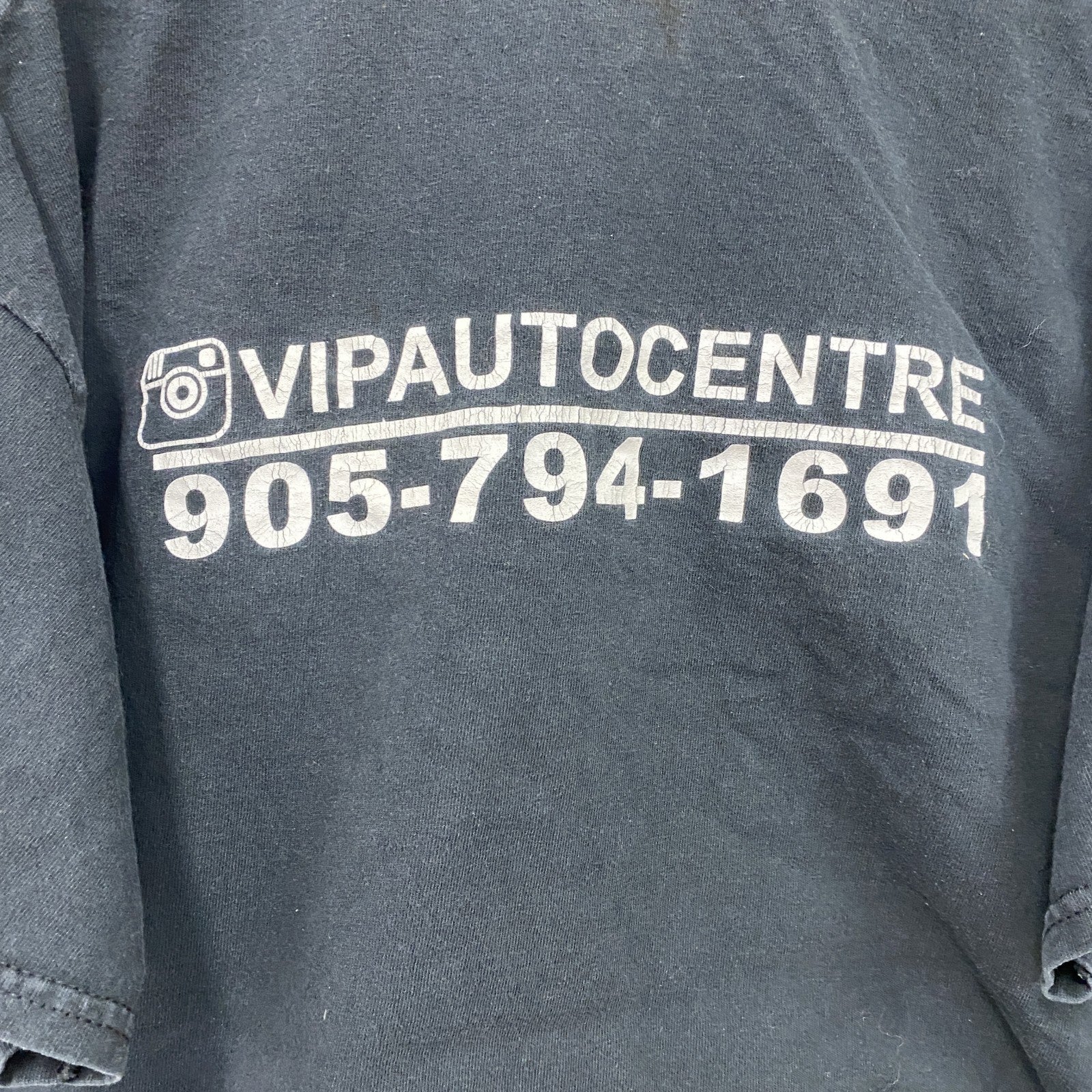 GILDAN　ギルダン　半袖プリントTシャツ　VIP Auto Center　両面プリント　英字プリント　黒　ブラック　Lサイズ　古着
