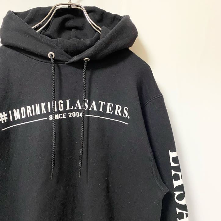Champion　チャンピオン　長袖ロゴデザインパーカー　バックプリント　コーヒー　LASATERS　黒　ブラック　古着