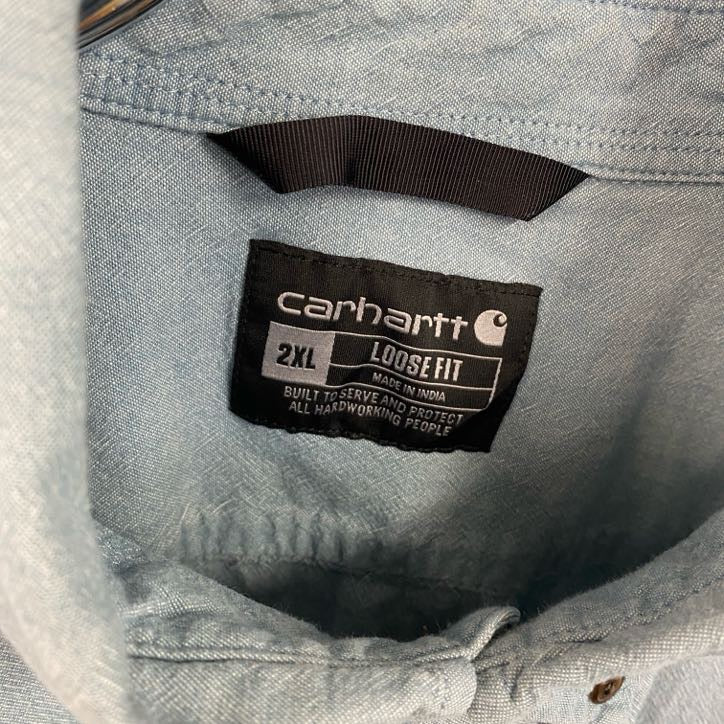 Carhartt　カーハート　半袖ボタンダウンシャツ　ダブルポケット　無地　青　ブルー　2XLサイズ