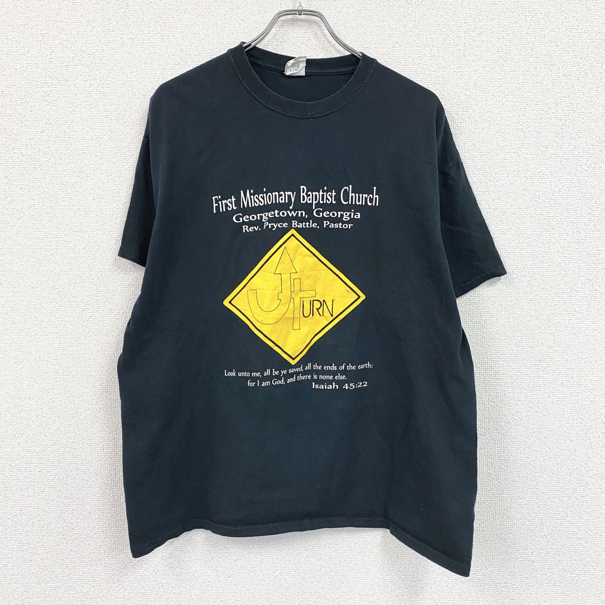GILDAN　ギルダン　半袖プリントTシャツ　メッセージT　英字プリント　両面プリント　黒　ブラック　XLサイズ　古着