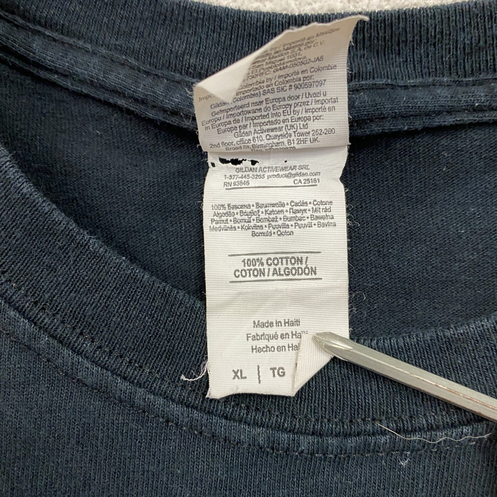 GILDAN　ギルダン　半袖プリントTシャツ　メッセージT　英字プリント　両面プリント　黒　ブラック　XLサイズ　古着
