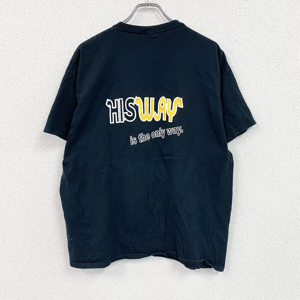 GILDAN　ギルダン　半袖プリントTシャツ　メッセージT　英字プリント　両面プリント　黒　ブラック　XLサイズ　古着