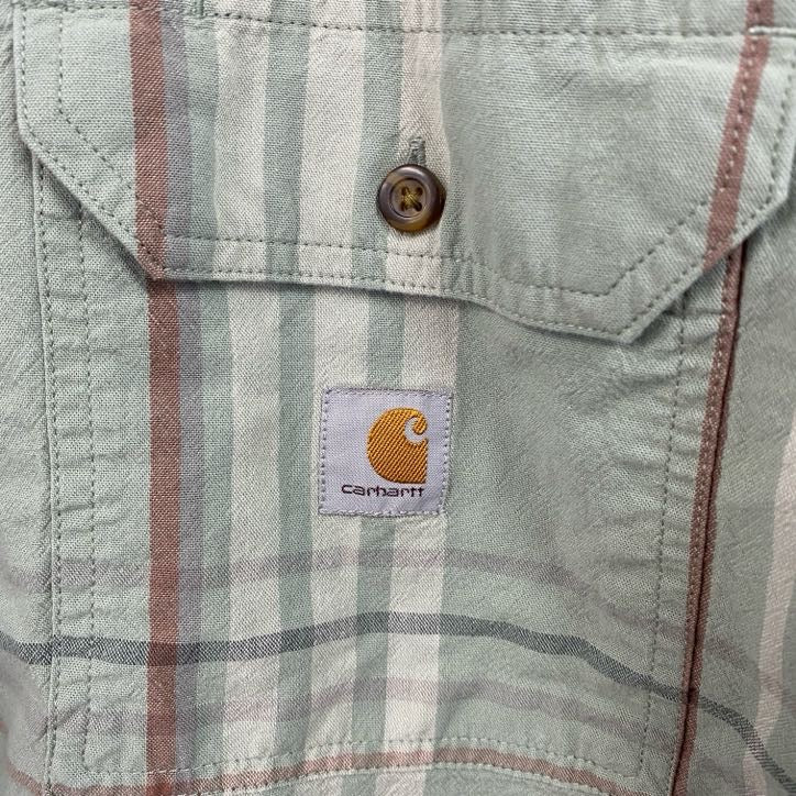 Carhartt　カーハート　半袖ボタンダウンシャツ　ダブルポケット　チェック柄　緑　グリーン　2XLサイズ