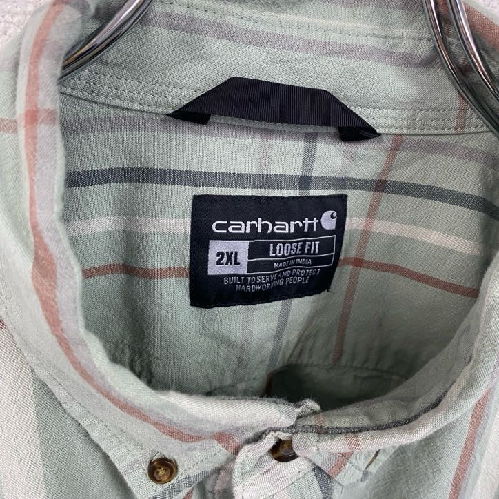 Carhartt　カーハート　半袖ボタンダウンシャツ　ダブルポケット　チェック柄　緑　グリーン　2XLサイズ