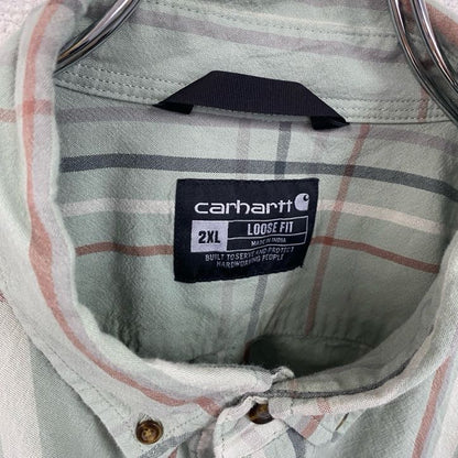 Carhartt　カーハート　半袖ボタンダウンシャツ　ダブルポケット　チェック柄　緑　グリーン　2XLサイズ
