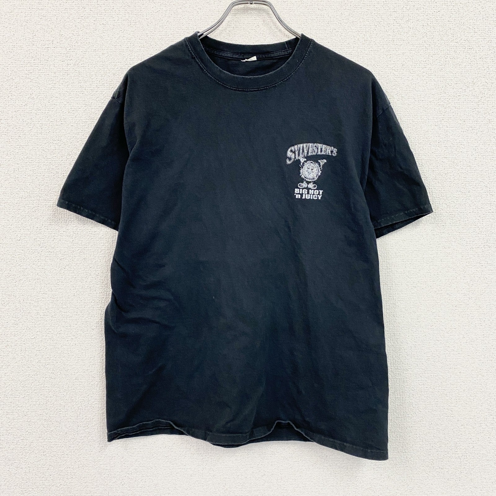半袖プリントTシャツ　両面プリント　5連プリント　英字プリント　黒　ブラック　古着