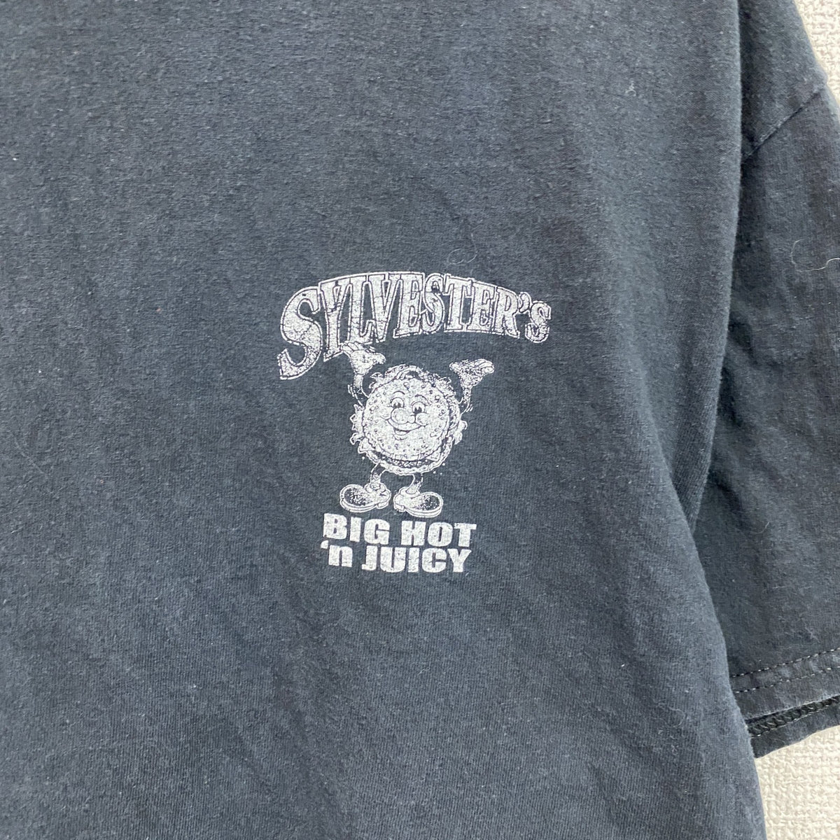 半袖プリントTシャツ　両面プリント　5連プリント　英字プリント　黒　ブラック　古着