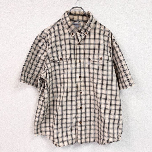 Carhartt　カーハート　半袖ボタンダウンシャツ　ダブルポケット　ギンガムチェック　ベージュ　XLサイズ