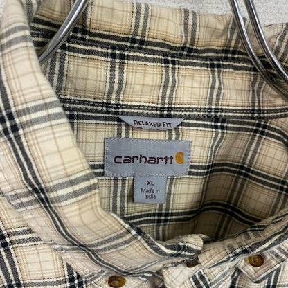 Carhartt　カーハート　半袖ボタンダウンシャツ　ダブルポケット　ギンガムチェック　ベージュ　XLサイズ