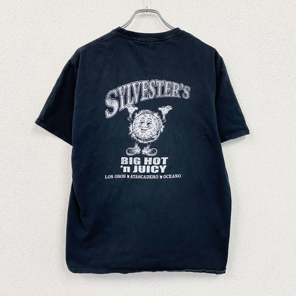 半袖プリントTシャツ　両面プリント　5連プリント　英字プリント　黒　ブラック　古着