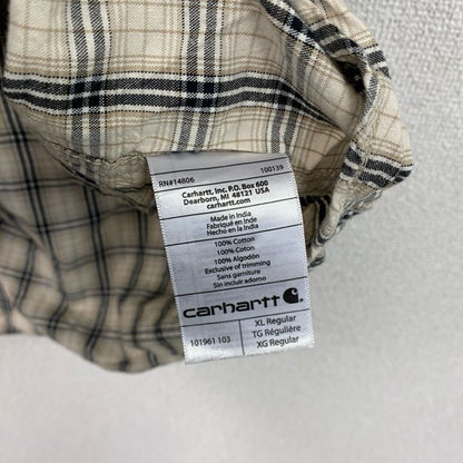 Carhartt　カーハート　半袖ボタンダウンシャツ　ダブルポケット　ギンガムチェック　ベージュ　XLサイズ