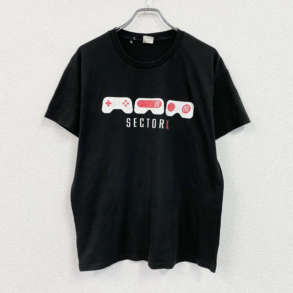 Hanes　ヘインズ　半袖プリントTシャツ　SECTOR X　ゲームリモコン　ゲーム　クルーネック　黒　ブラック　Lサイズ　古着