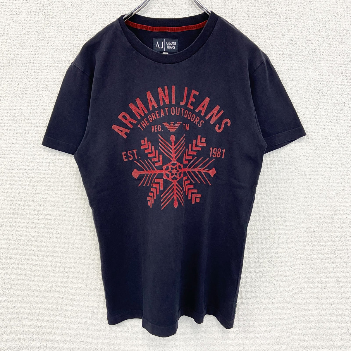 ARMANI JEANS アルマーニ ジーンズ　半袖プリントTシャツ　カジュアル　クルーネック　黒　ブラック　XSサイズ　古着