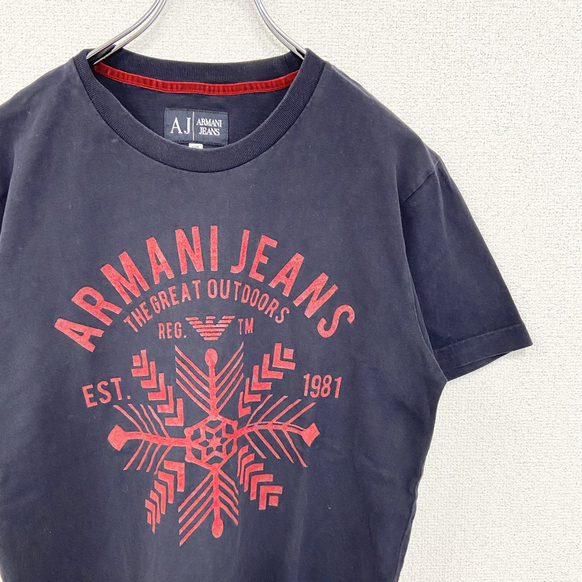 ARMANI JEANS アルマーニ ジーンズ　半袖プリントTシャツ　カジュアル　クルーネック　黒　ブラック　XSサイズ　古着