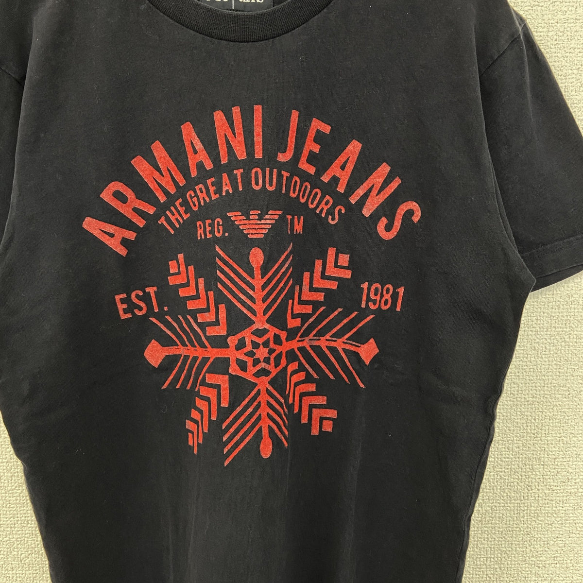 ARMANI JEANS アルマーニ ジーンズ　半袖プリントTシャツ　カジュアル　クルーネック　黒　ブラック　XSサイズ　古着