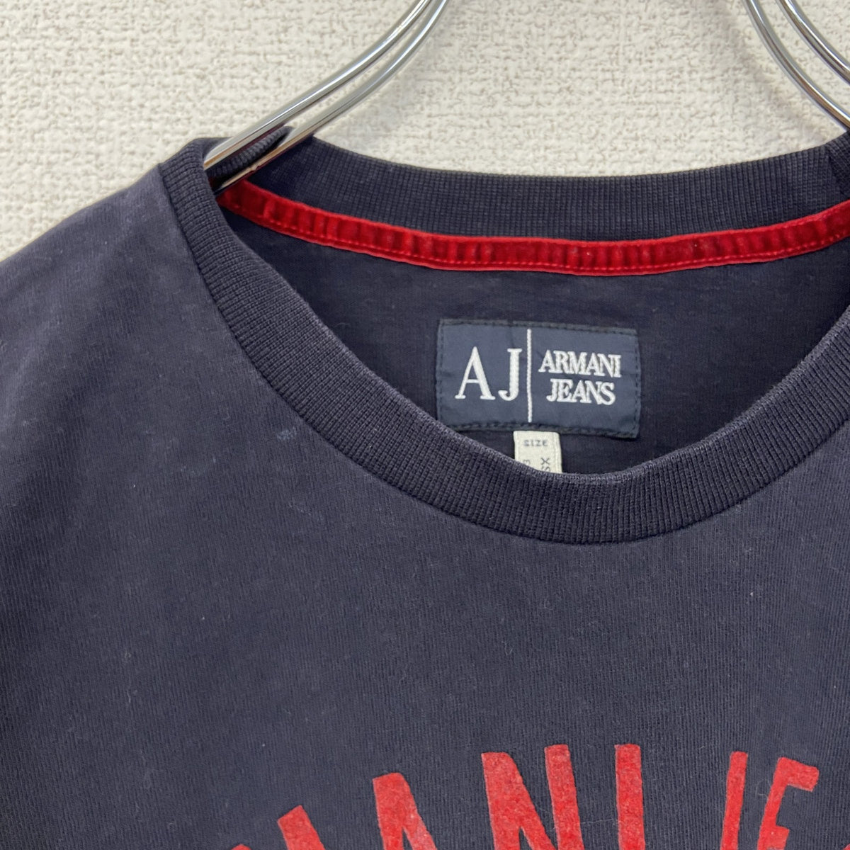 ARMANI JEANS アルマーニ ジーンズ　半袖プリントTシャツ　カジュアル　クルーネック　黒　ブラック　XSサイズ　古着