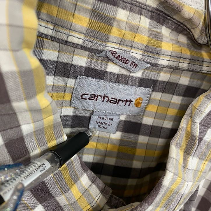 Carhartt　カーハート　半袖ボタンダウンシャツ　チェック柄　茶色　ブラウン　Lサイズ