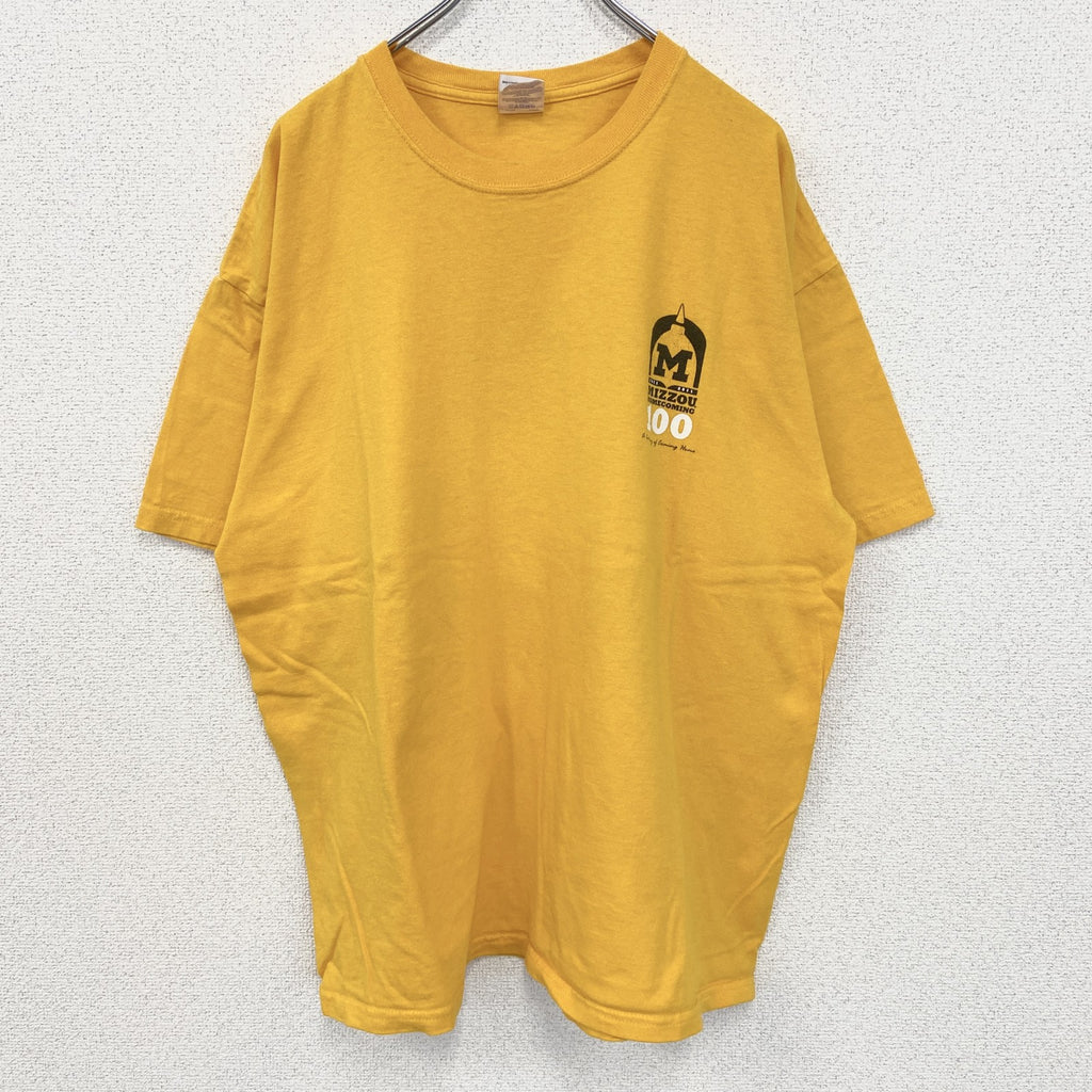 GILDAN ギルダン　半袖プリントTシャツ　ビッグT　MIZZZOU.　クルーネック　黄色　イエロー　XLサイズ　古着