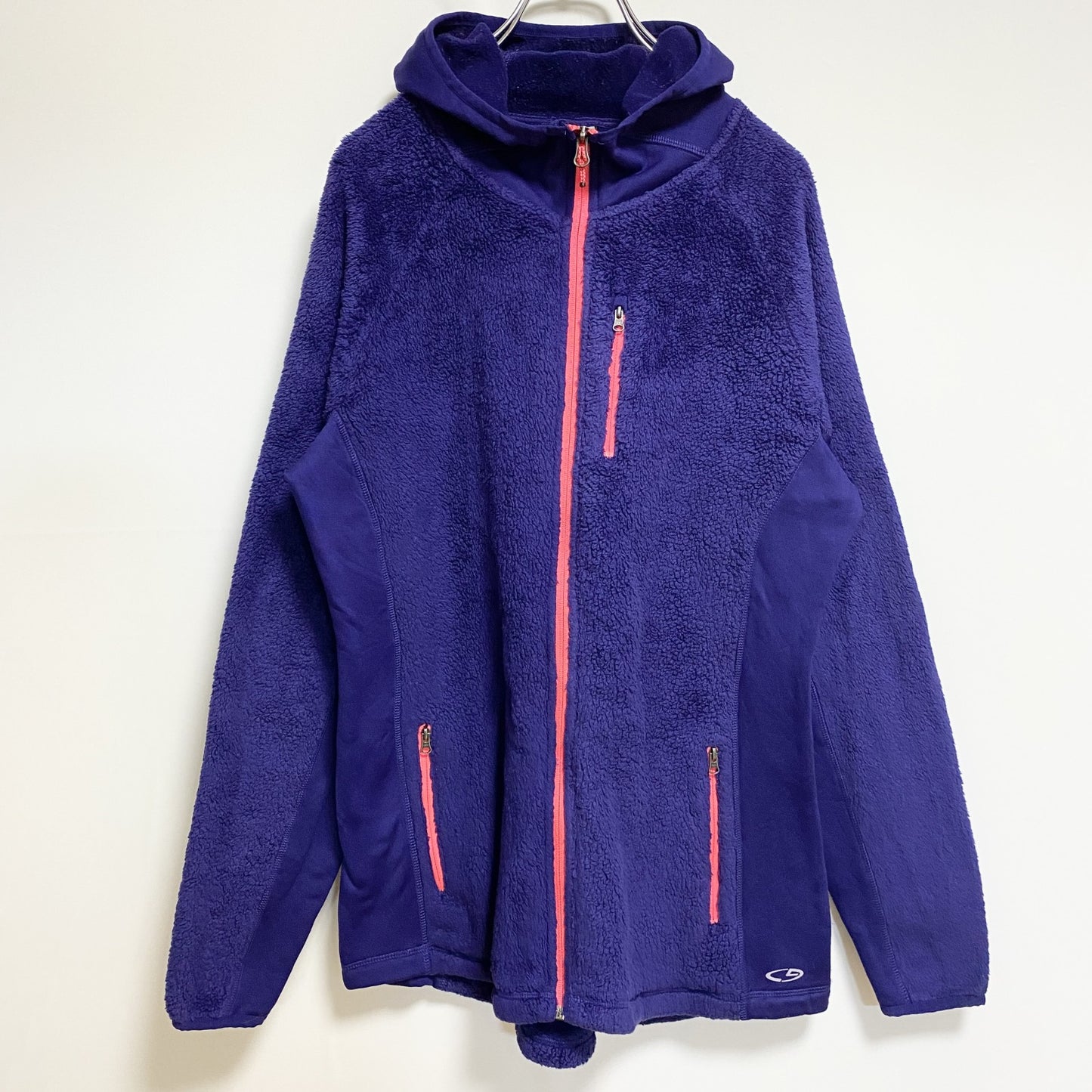 古着 used　C9　Champion　チャンピオン　長袖ポイントプリントフリースジャケット　青　ビックシルエット　XLサイズ