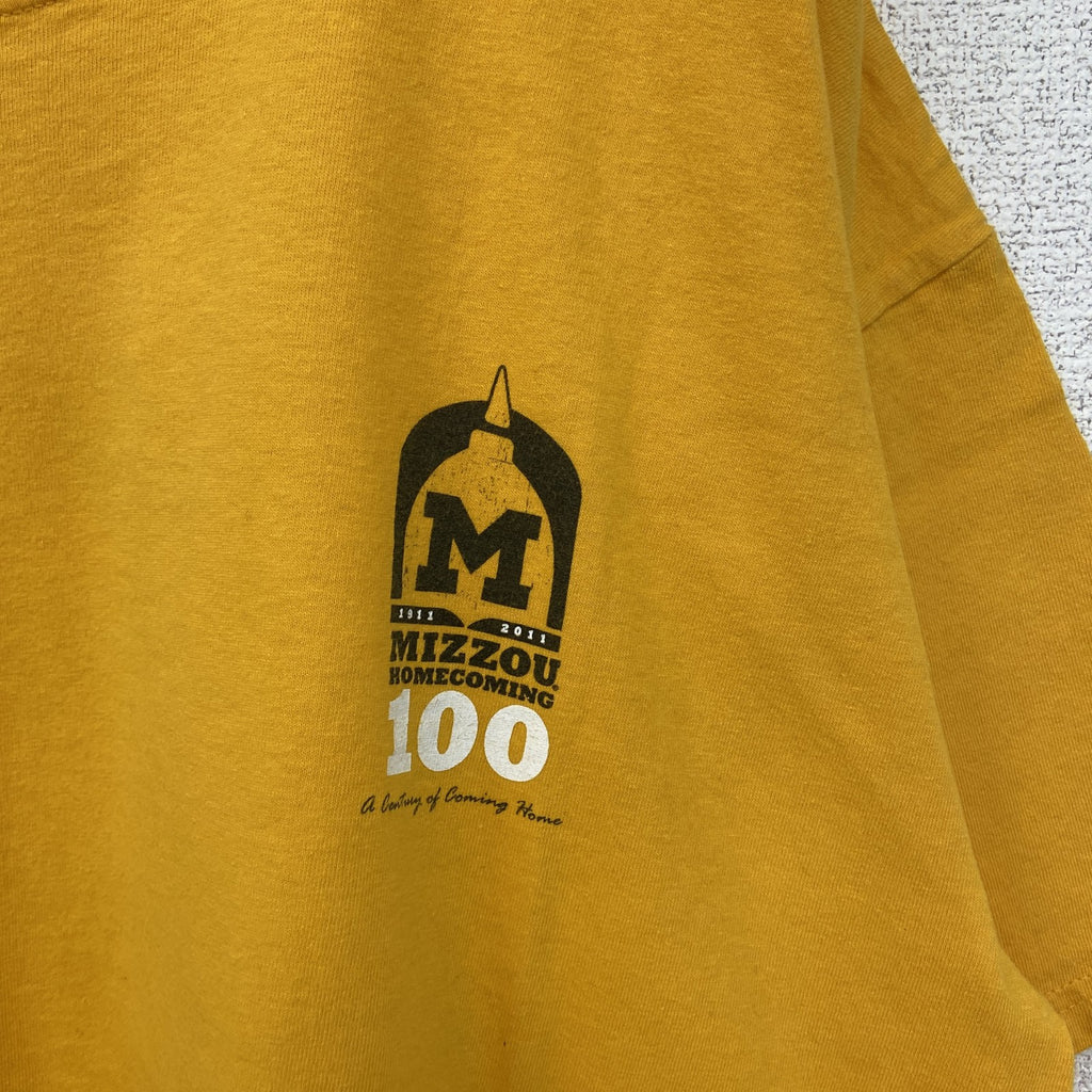 GILDAN ギルダン　半袖プリントTシャツ　ビッグT　MIZZZOU.　クルーネック　黄色　イエロー　XLサイズ　古着