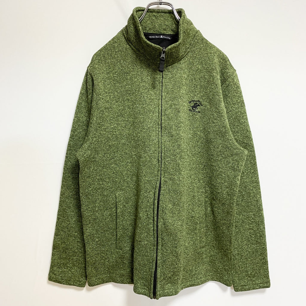 BEVERLY HILLS POLOCLUB　長袖ワンポイント刺繍フリースジャケット　緑　グリーン　Mサイズ　古着