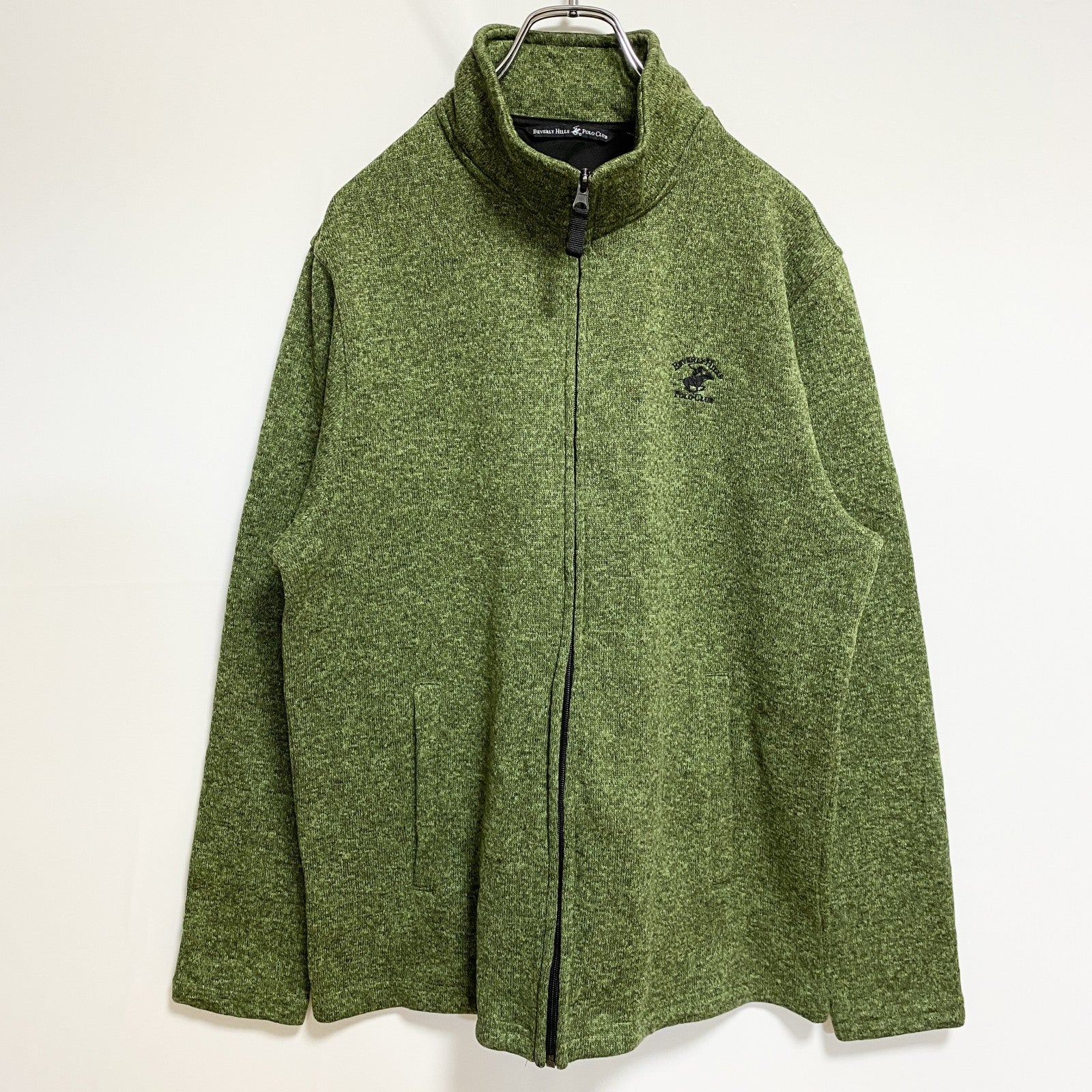 BEVERLY HILLS POLOCLUB　長袖ワンポイント刺繍フリースジャケット　緑　グリーン　Mサイズ　古着