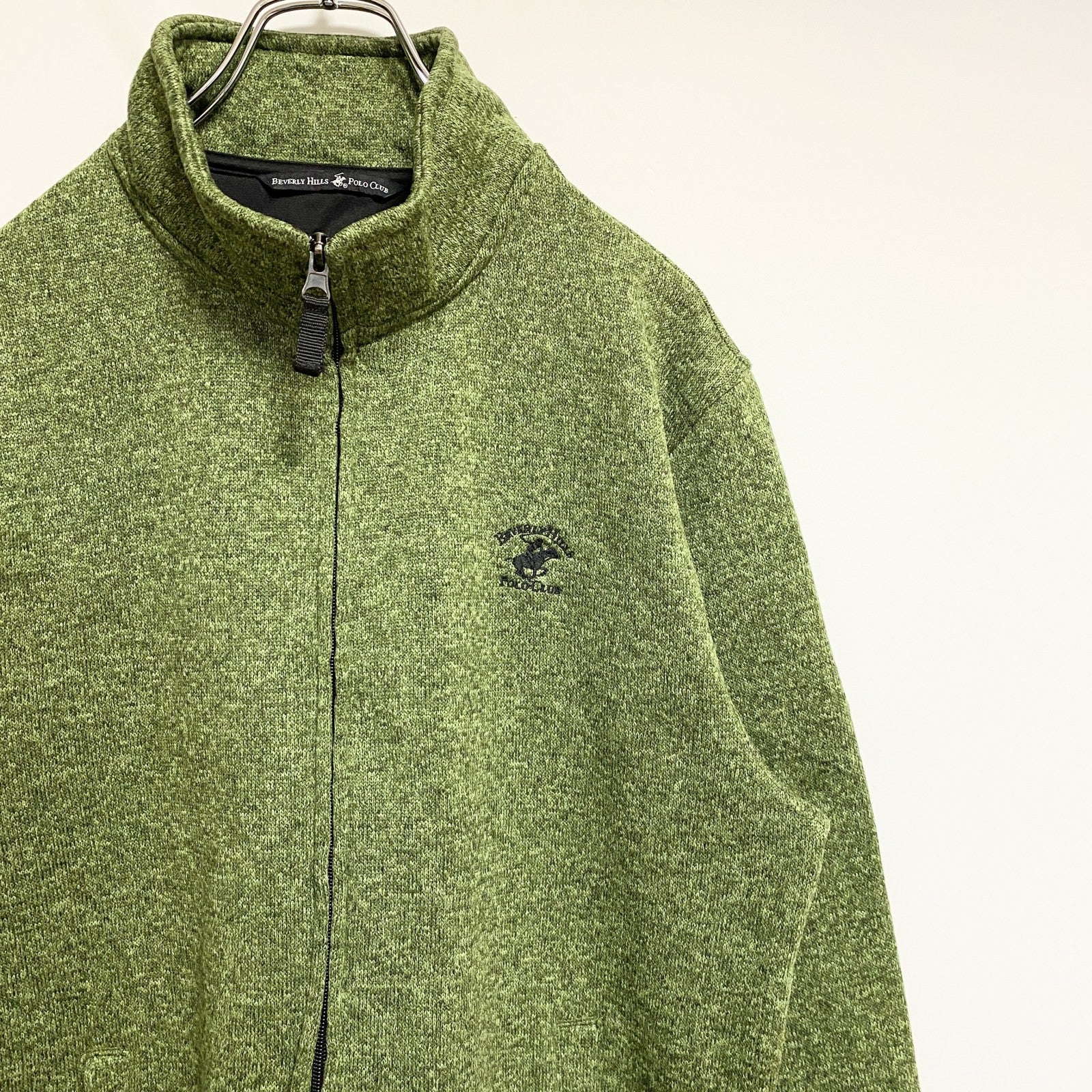 BEVERLY HILLS POLOCLUB　長袖ワンポイント刺繍フリースジャケット　緑　グリーン　Mサイズ　古着