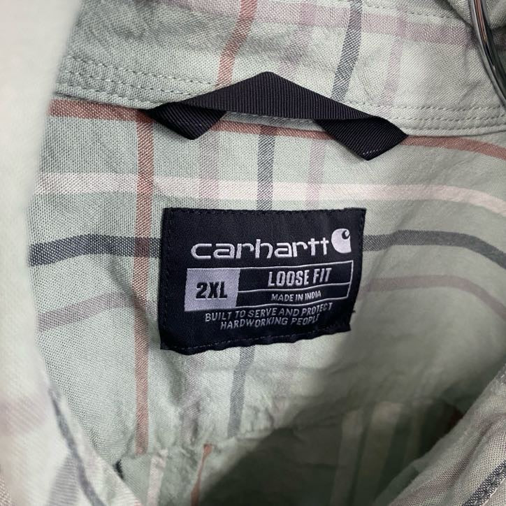 Carhartt　カーハート　半袖ボタンダウンシャツ　ダブルポケット　チェック柄　緑　グリーン　2XLサイズ