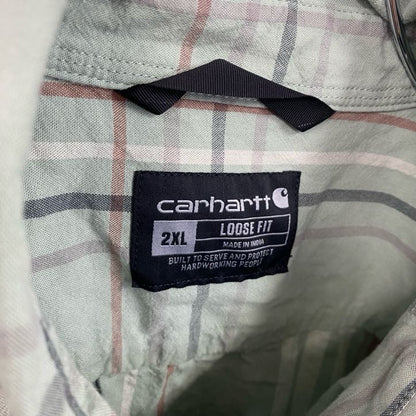 Carhartt　カーハート　半袖ボタンダウンシャツ　ダブルポケット　チェック柄　緑　グリーン　2XLサイズ