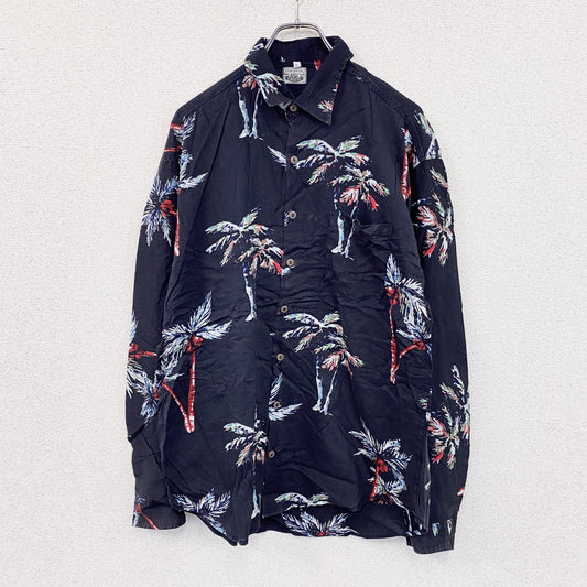 CARDCHE　長袖総柄デザインシャツ　マルチカラー　紺　ネイビー　Lサイズ