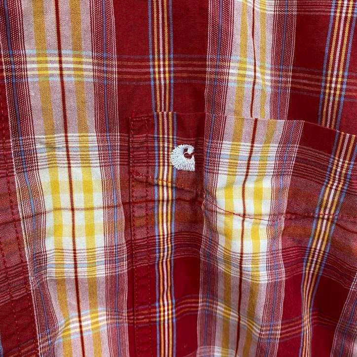Carhartt　カーハート　半袖ボタンダウンシャツ　ボックスシャツ　オンブレチェック　赤　レッド　XLサイズ　古着