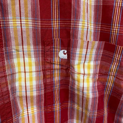 Carhartt　カーハート　半袖ボタンダウンシャツ　ボックスシャツ　オンブレチェック　赤　レッド　XLサイズ