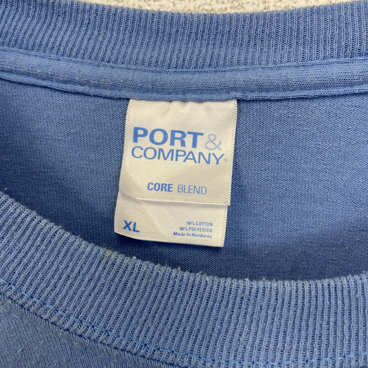 PORT＆COMPANY　半袖プリントTシャツ　Bavarian Blast　クルーネック　ブルー　青　XLサイズ　古着