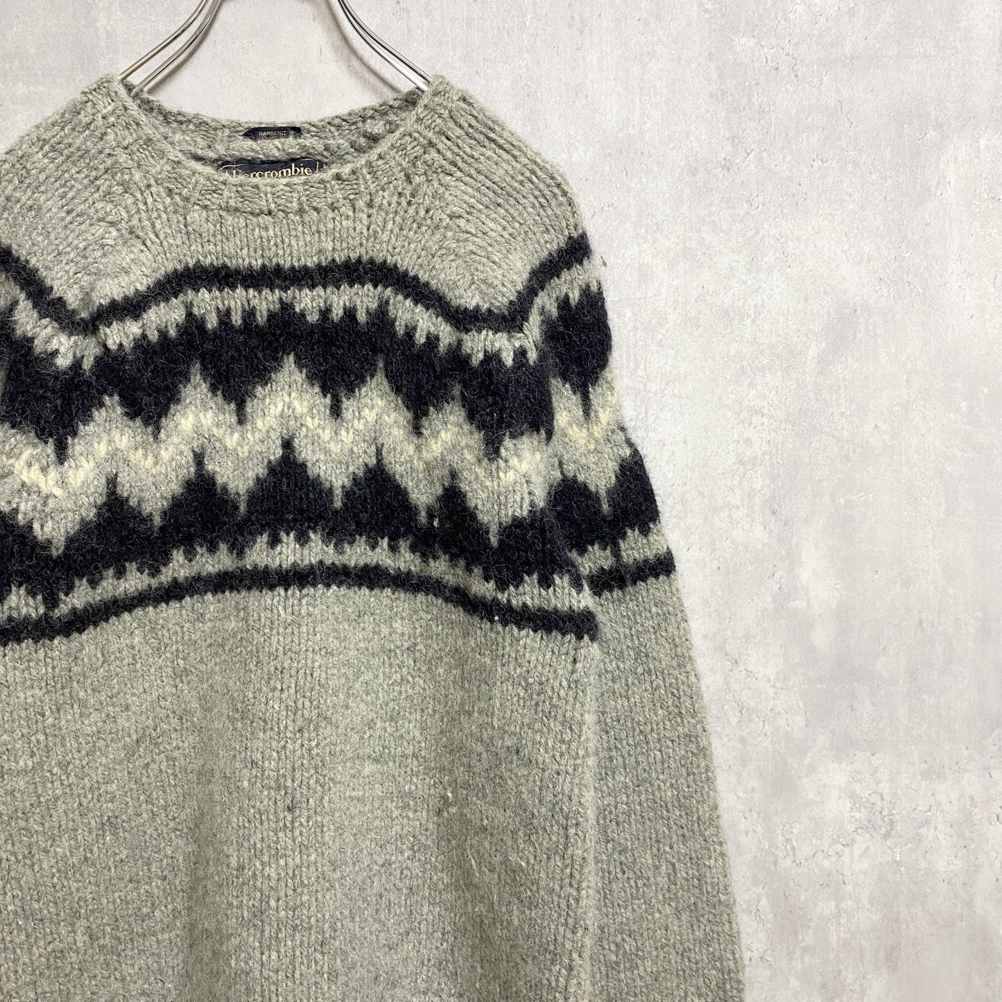 古着 used　Abercrombie＆Fitch　アバクロ　長袖ニット　ノルディック柄セーター　グレー　Lサイズ