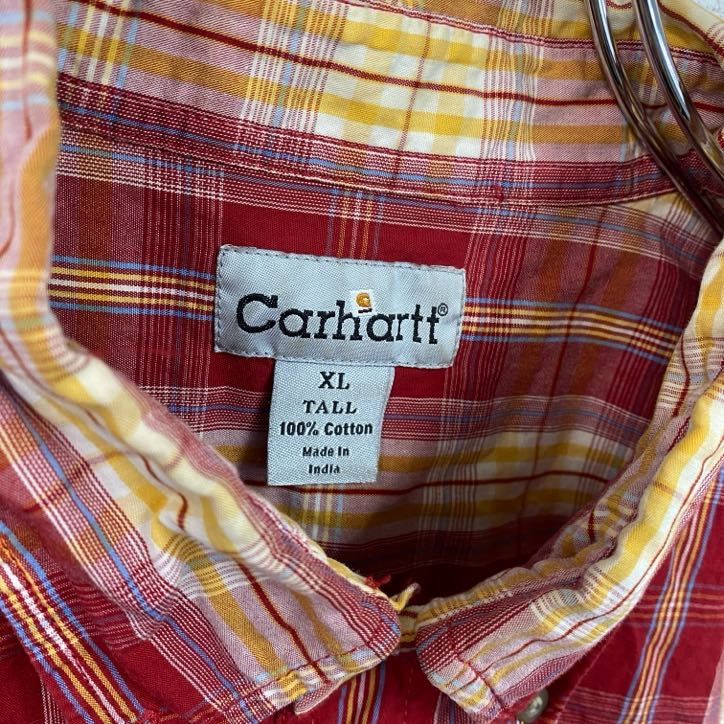 Carhartt　カーハート　半袖ボタンダウンシャツ　ボックスシャツ　オンブレチェック　赤　レッド　XLサイズ　古着